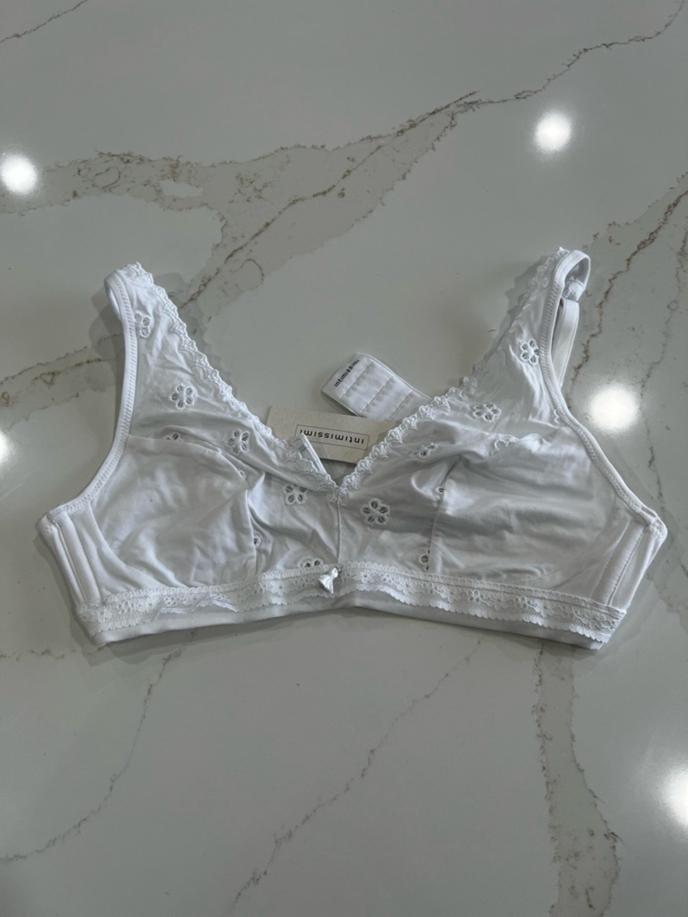 intimissimi White Floral Embroidered Cotton Soft Cup Bra